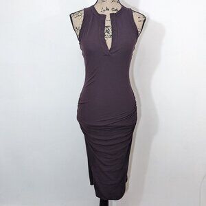 JAMES PERSE Side-Ruched V-Neck Eggplant Tank Dress Sz 1 or S Made in USA Stretch